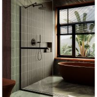 Душевая перегородка Maybah Glass MGD-733-6у 890x1950 в узком профиле Черный стекло бронзовое — фото 1, Душевые перегородки