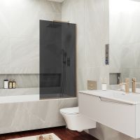 Шторка на ванну Maybah Glass MGV-78-2у 400x1400 в узком профиле Бронза стекло графитовое — фото 1, Неподвижные шторки для ванной