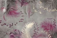 Фреска Ortograf Levity 33352 Фактура флок FLK Флизелин (4*2,7) Серый/Розовый, Листья/Перья — фото 2, Фрески