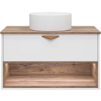 Тумба под раковину Brevita Bergen 90 BER-07090-19-01-1Я подвесная Белая матовая Дуб Галифакс олово — фото 2, Мебель для ванной