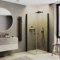 Душевой уголок Maybah Glass MGY-1291-6 800x800x1980 на монопетлях Черный стекло прозрачное — фото 1, Душевые уголки