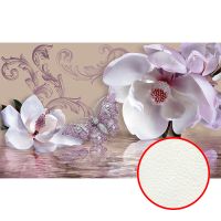 Фреска Ortograf 3D 6695 Фактура флок FLK Флизелин (4,4*2,7) Бежевый/Сиреневый, Цветы/Абстракция — фото 1, Фрески