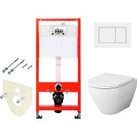 Комплект унитаза AM.PM Spirit FlashClean C701700WH+C707857WH с инсталляцией Tece Base 9400413 с сиденьем Микролифт и Белой клавишей смыва — фото 1, Комплекты унитаз + инсталляция