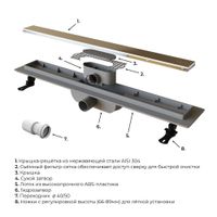 Душевой лоток Drain Leo-11-40 прямой 400 хром Ø 40 мм на ножках, с переходником 40/50 — фото 6, Душевые лотки