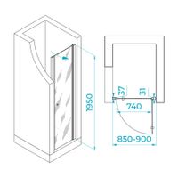 Душевая дверь  90*195 RGW Dolphin TN-03 Хром/fabric/6 мм (Easy) — фото 10, Распашные душевые двери