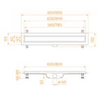 Душевой лоток Drain Leo-41-60 прямой 600 хром Ø 40 мм на ножках, с переходником 40/50 — фото 2, Душевые лотки