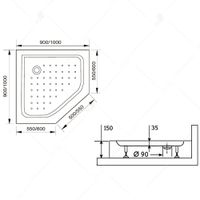 Душевой поддон 100*100 RGW LUX/TN-TR /Трапеция Ø 90 мм  (для PA-86) — фото 3, Акриловые душевые поддоны
