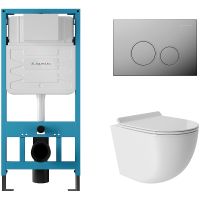 Комплект унитаза с инсталляцией Aqueduto Ovo AQDS007T с сиденьем Микролифт и клавишей смыва Хром — фото 1, Комплекты унитаз + инсталляция