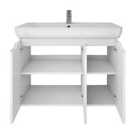 Тумба Q PLUS (D), 80 см, подвесная/напольная, 3 дверцы, с опорами, белый глянец — фото 14, Тумбы под раковину