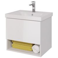 Тумба PERFECTO, 60 см, подвесная, 1 ящик, push-to-open, белый глянец — фото 1, Тумбы под раковину