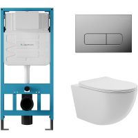 Комплект унитаза с инсталляцией Aqueduto Ovo AQDS030 с сиденьем Микролифт и клавишей смыва Хром — фото 1, Комплекты унитаз + инсталляция