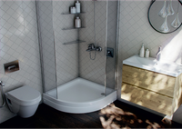 Душевой поддон (с ножками) из литого мрамора 90*90 1/4 круга, гладкое дно, радиус 50см, без фронталь — фото 5, Акриловые душевые поддоны