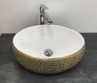 Раковина-чаша CeramaLux 49 433J Бело-золотая — фото 4, Раковины накладные