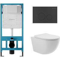 Комплект унитаза с инсталляцией Aqueduto Ovo AQDS020 с сиденьем Микролифт и Черной матовой клавишей  — фото 1, Комплекты унитаз + инсталляция