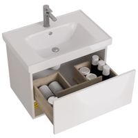 Товар: Тумба PERFECTO, 70 см, подвесная, 1 ящик, push-to-open, белый глянец - фото 16 Тумба PERFECTO, 70 см, подвесная, 1 ящик, push-to-open, белый глянец — фото 16, Тумбы под раковину