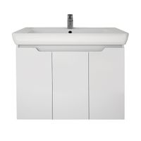 Тумба Q PLUS (D), 80 см, подвесная/напольная, 3 дверцы, с опорами, белый глянец — фото 2, Тумбы под раковину