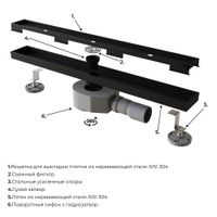 Душевой трап RGW SDR-08B-120 прямой 1200 Черный Ø 50 мм сифон + ножки, под плитку — фото 3, Трапы для душа