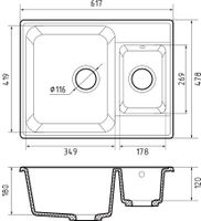GRANFEST Мойка QUARZ 09 1,5-чаши 620*480мм темно-серый арт.GF-Z- — фото 3, Кухонные мойки