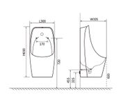 Уринал, горизонтальный выпуск, 300*335*690, белый, в комплекте с сенсорным смывным механизмом AQ3060 — фото 2, Писсуары