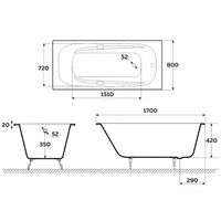 Чугунная ванна Delice Flex 170x80 DLR230631-AS без отверстий под ручки с антискользящим покрытием — фото 2, Чугунные ванны