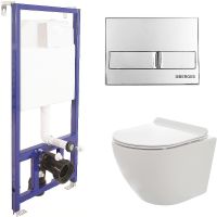 Комплект унитаза AQUAme AQM2002 с инсталляцией Berges Novum L3 040213 с сиденьем Микролифт и клавише — фото 1, Комплекты унитаз + инсталляция