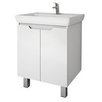 Тумба Q PLUS (D), 60 см, подвесная/напольная, 2 дверцы, с опорами, белый глянец — фото 1, Тумбы под раковину