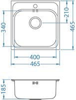 Мойка для кухни BASIC 140 SAT-90 465 X 465 в комплекте с сифоном 1130550, — фото 2, Кухонные мойки