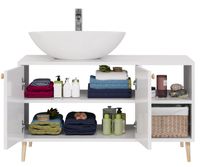 Тумба LUNO, 100см, напольная, 2дв., 2 откр. полки,белый глянец, под ум. Триумф — фото 6, Тумбы под раковину