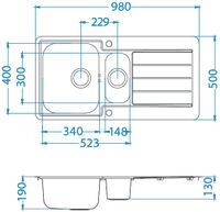 Мойка для кухни LINE MAXIM 10-SAT 980X500 1+1/2 с сифоном 1130555 , — фото 3, Кухонные мойки