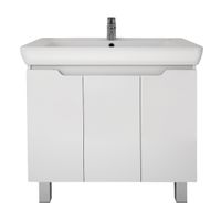 Тумба Q PLUS (D), 80 см, подвесная/напольная, 3 дверцы, с опорами, белый глянец — фото 8, Тумбы под раковину