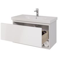 Товар: Тумба PERFECTO, 90 см, подвесная, 1 ящик, push-to-open, белый глянец - фото 4 Тумба PERFECTO, 90 см, подвесная, 1 ящик, push-to-open, белый глянец — фото 4, Тумбы под раковину