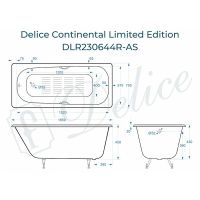 Чугунная ванна Delice Continental Limited Edition 165x70 DLR230644R-AS с отверстиями под ручки с ант — фото 2, Чугунные ванны