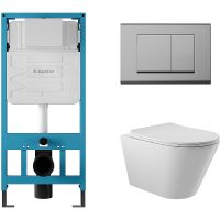 Комплект унитаза с инсталляцией Aqueduto Cone AQDS017 с сиденьем Микролифт и клавишей смыва Хром — фото 1, Комплекты унитаз + инсталляция