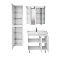 Тумба Q PLUS (D), 80 см, подвесная/напольная, 3 дверцы, с опорами, белый глянец — фото 6, Тумбы под раковину