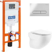 Комплект унитаза с инсталляцией BelBagno Onda BB066CHR/BB870SC/BB002-80/BB005-PR-CHROME с сиденьем М — фото 1, Комплекты унитаз + инсталляция