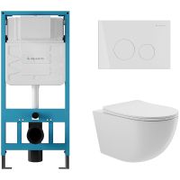 Комплект унитаза с инсталляцией Aqueduto Ovo AQDS019 с сиденьем Микролифт и Белой глянцевой клавишей — фото 1, Комплекты унитаз + инсталляция