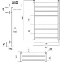 Водяной полотенцесушитель Domoterm Медея сп2 П8 500x800 с двумя полками Хром — фото 2, Водяные полотенцесушители