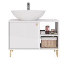 Тумба LUNO, 80см, напольная, 1дв., 2 откр. полки,белый глянец, под ум. Триумф — фото 4, Тумбы под раковину