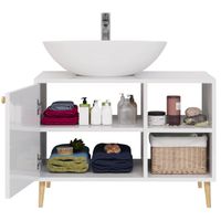 Тумба LUNO, 80см, напольная, 1дв., 2 откр. полки,белый глянец, под ум. Триумф — фото 6, Тумбы под раковину