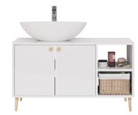 Тумба LUNO, 100см, напольная, 2дв., 2 откр. полки,белый глянец, под ум. Триумф — фото 4, Тумбы под раковину