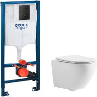 Комплект унитаза CeramaLux 2197 с инсталляцией Grohe Rapid SL 38811KF0 с сиденьем Микролифт и Черной — фото 1, Комплекты унитаз + инсталляция