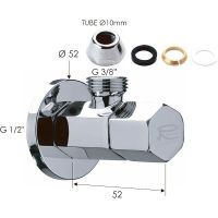 Товар: Запорный вентиль Remer 128E1210 Хром - фото 2 Запорный вентиль Remer 128E1210 Хром — фото 2, Комплектующие для туалета