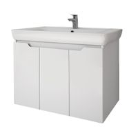 Тумба Q PLUS (D), 80 см, подвесная/напольная, 3 дверцы, с опорами, белый глянец — фото 15, Тумбы под раковину