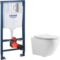 Комплект унитаза CeramaLux 2197 с инсталляцией Grohe Rapid SL 38772001 с сиденьем Микролифт и клавиш — фото 1, Комплекты унитаз + инсталляция