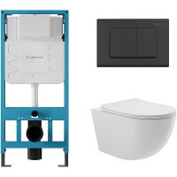 Комплект унитаза с инсталляцией Aqueduto Ovo AQDS023 с сиденьем Микролифт и Черной матовой клавишей  — фото 1, Комплекты унитаз + инсталляция