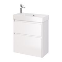 Тумба SLIM, 65 см, подвесная/напольная, 2 ящика, белый глянец — фото 1, Тумбы под раковину