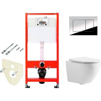 Комплект унитаза CeramaLux 2197 с инсталляцией Tece Profil 9400412 с сиденьем Микролифт и клавишей с — фото 1, Комплекты унитаз + инсталляция