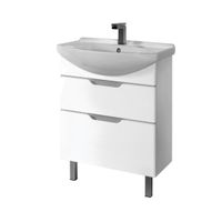 Тумба LAGUNA PLUS, 65 см, подвесная/напольная, 2 ящика, с опорами, белый глянец — фото 1, Тумбы под раковину