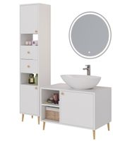 Тумба LUNO, 80см, напольная, 1дв., 2 откр. полки,белый глянец, под ум. Триумф — фото 9, Тумбы под раковину