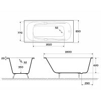 Чугунная ванна Delice Flex 180x85 DLR230632 без отверстий под ручки и антискользящего покрытия — фото 2, Чугунные ванны